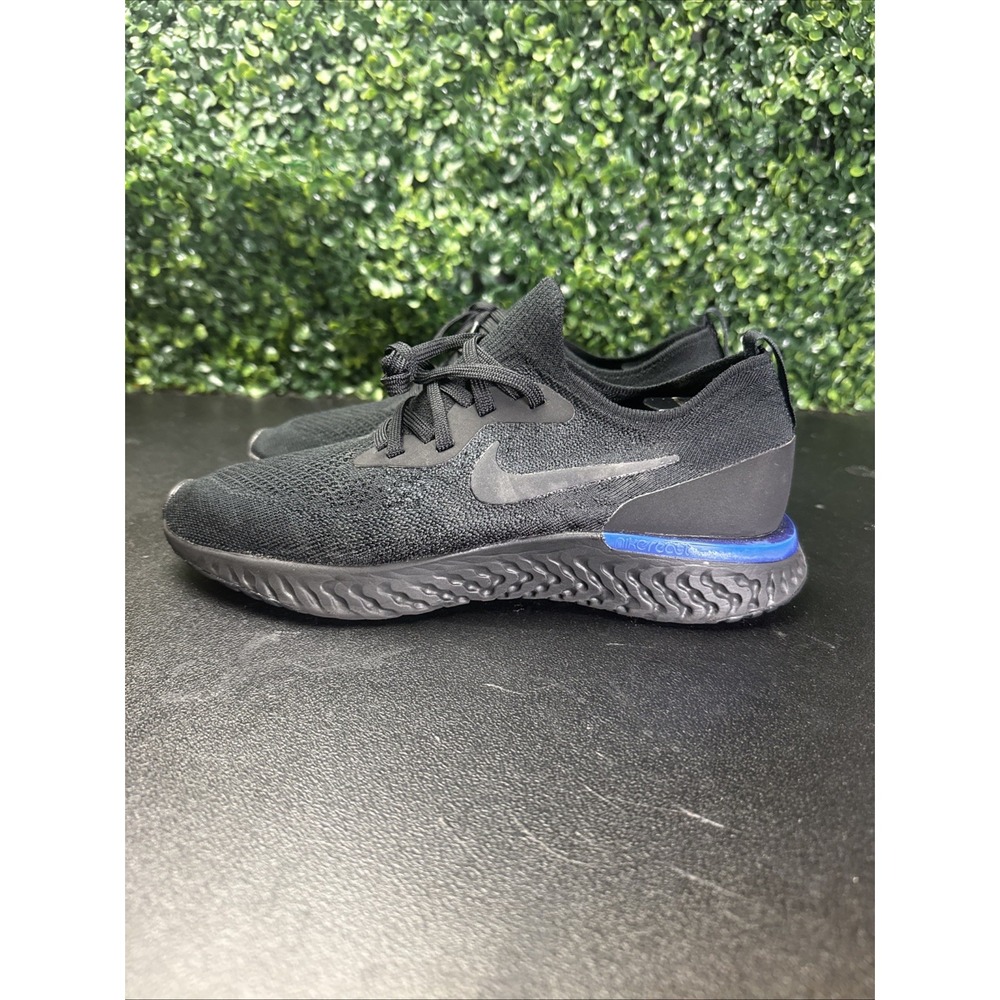 Nike Epic React FlyKnit Sneakers Women Size 9 Black Racer Blue AQ0070-004 Shoes